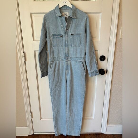 NWT Free People Lee Union-Alls Jean Jumpsuit Vibrant Blue Stripe - Picture 4 of 10